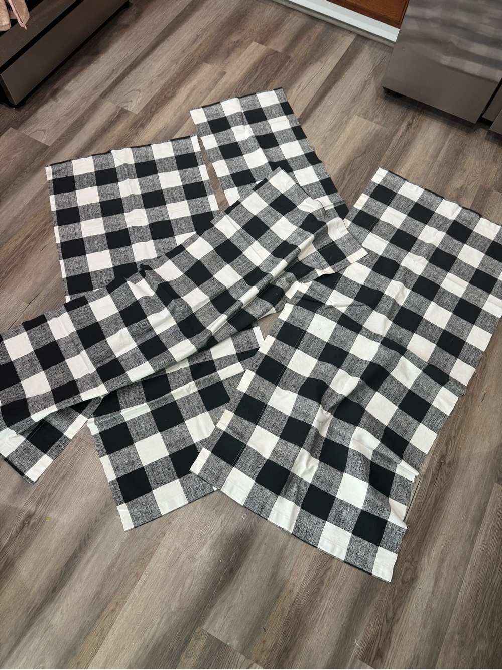Black white farmhouse checkered fabric plaid kitchen craft